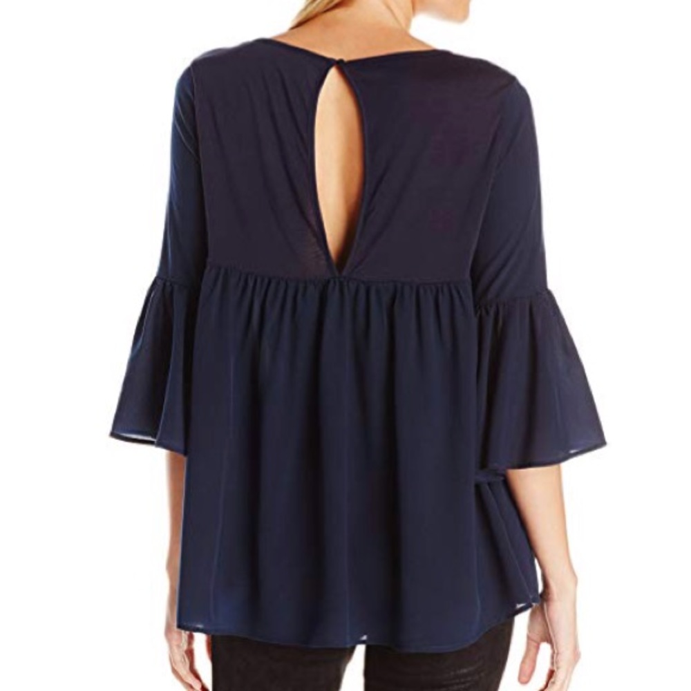 french connection // ruffle 3/4 sleeve navy blouse - Picture 2 of 3